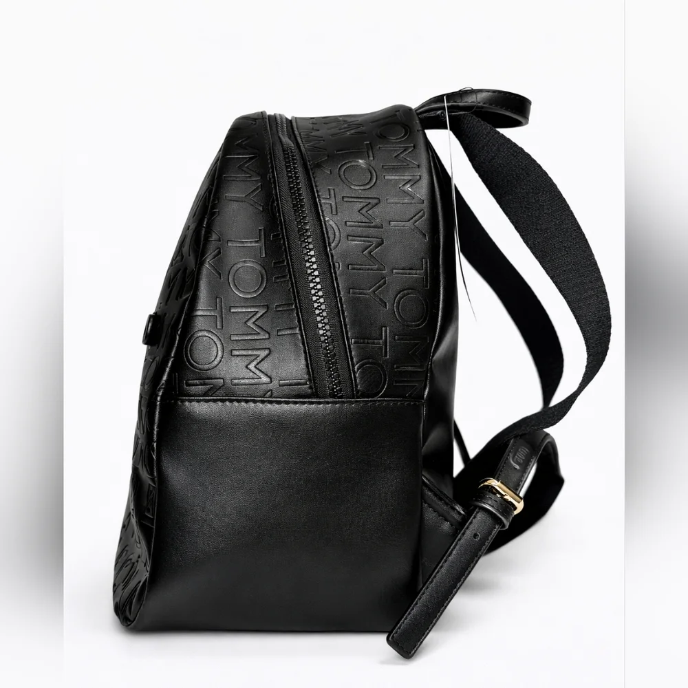 Tommy Hilfiger Black Embossed Backpack | Gold Logo | Zipper Closure | NWT Medium - Picture 5 of 7